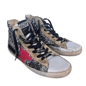 Golden Goose Francy Silver Glitter High Top Sneakers Pink Star Size 34 US 4Italy